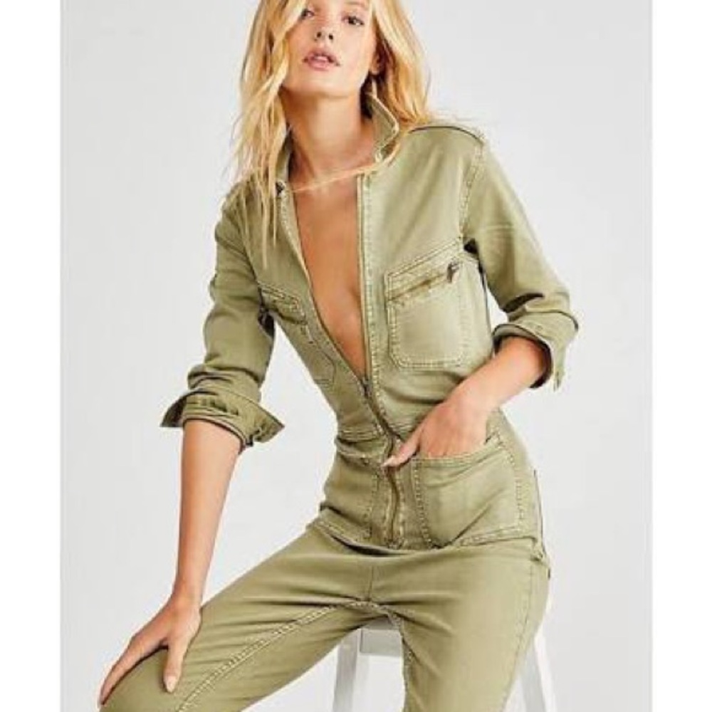 Free People Lennox Utility Jumpsuit color Army